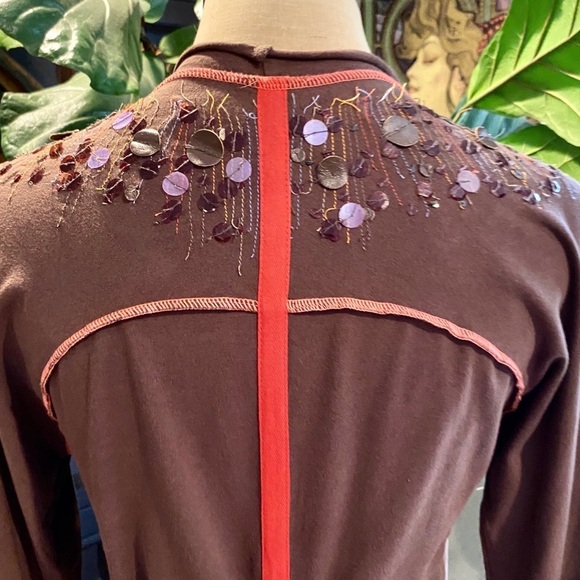 Anthropologie chocolate embellished wrap top - Picture 11 of 14